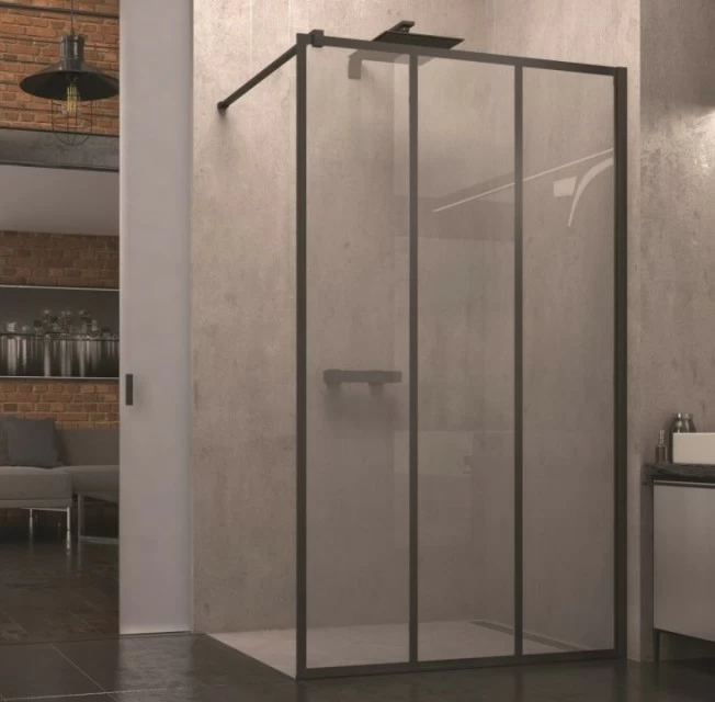 Cabina dus Walk-in SanSwiss Easy Loft Industrie, 140 x H200 cm, profil negru mat