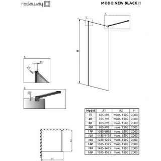 Cabina de dus Walk-in Radaway Modo New Black II 110 cm, profil negru