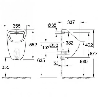 Pisoar Grohe Bau Ceramic suspendat 56x36 cm 