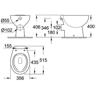 Vas WC Grohe Bau Ceramic pe pardoseala Rimless 52x36xH40 cm