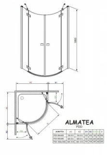 Cabina dus semirotunda Radaway Almatea PDD 80x80 cm
