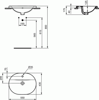 Lavoar oval Ideal Standard Connect ARC incastrat 55x43 cm