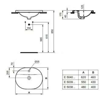 Lavoar Ideal Standard Connect ARC incastrat 62x46 cm