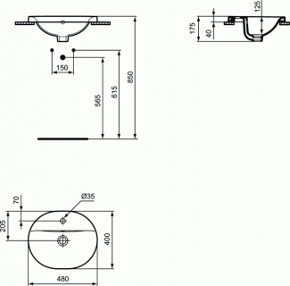 Lavoar oval Ideal Standard Connect ARC incastrat 48x40 cm