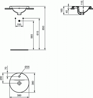 Lavoar Ideal Standard Connect rotund incastrat Ø 38 cm