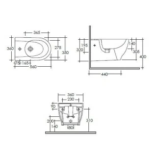 Bideu Rak Ceramics Moon suspendat 56x35 cm 