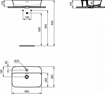 Lavoar Ideal Standard Ipalyss 55x38 cm cu orificiu pentru baterie si preaplin