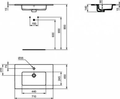 Lavoar Ideal Standard Tempo incastrat 71 x 45 cm