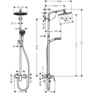 Sistem dus Hansgrohe Crometta S 240 cu baterie monocomanda