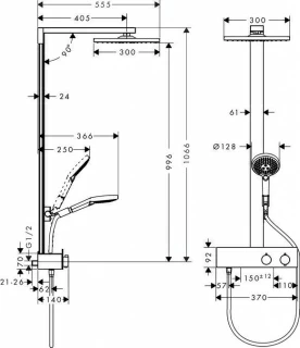 Sistem dus cu baterie termostata Hansgrohe Raindance Select E 300 