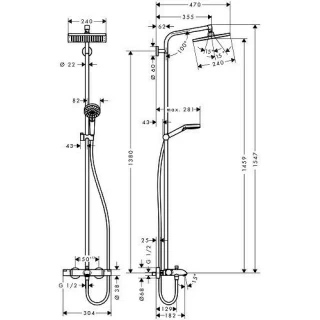 Sistem cada si dus Hansgrohe Crometta E 240 1 jet cu baterie termostatata