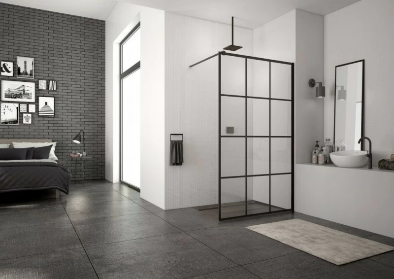 Cabina dus Walk-in SanSwiss Easy Loft 75 Industries 120 x H200 cm profil negru mat