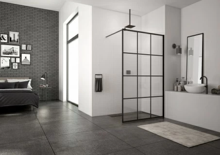 Cabina dus Walk-in SanSwiss Easy Loft 75 Industries 140 x H200 cm profil negru mat