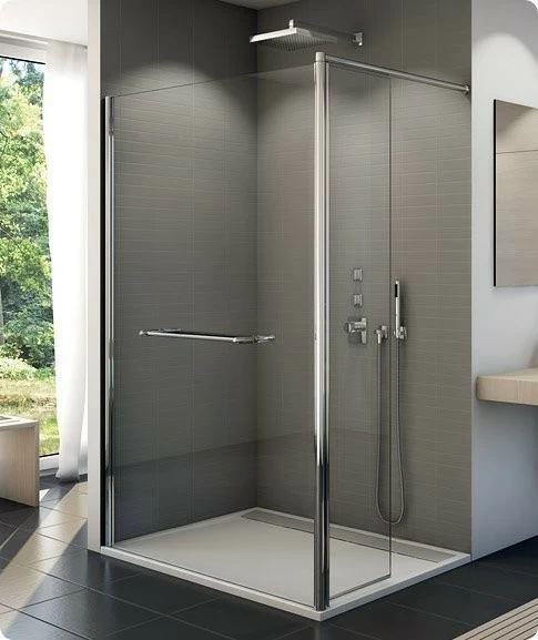 PROMO Cabina dus Walk-in SanSwiss Fun FUD2 100xH200 cm cu perete lateral de 40 cm