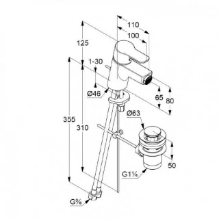 Baterie bideu Kludi Pure&Easy cu ventil metalic pop-up