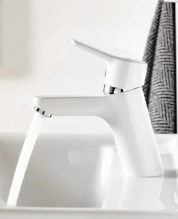 Baterie lavoar Kludi Pure&Easy 100 alb cu ventil metalic pop-up