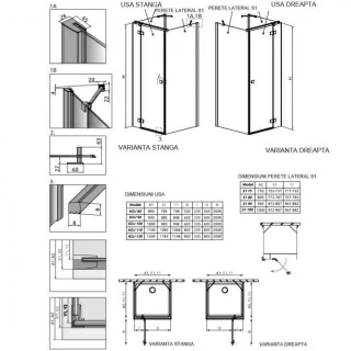 Usa cabina dus Radaway Essenza New Black KDJ, 90 x H200 cm profil negru mat, dreapta