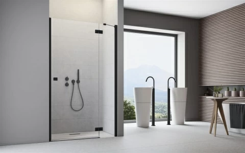 Usa de nisa batanta Radaway Essenza New Black DWJ, 90 x H200 cm profil negru mat, stanga