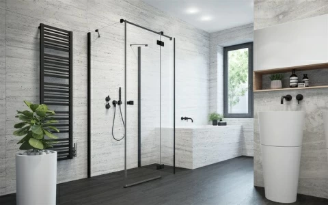 Perete lateral cabina dus Radaway Essenza New Black KDJ 110 x H200 cm profil negru mat