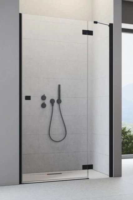 Usa de nisa batanta Radaway Essenza New Black DWJ, 90 x H200 cm profil negru mat, stanga