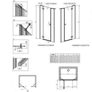 Usa de nisa batanta Radaway Essenza New Black DWJ, 120 x H200 cm profil negru mat, stanga