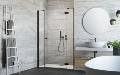 Usa de nisa batanta Radaway Essenza New Black DWJS, 140 x H200 cm profil negru mat, dreapta
