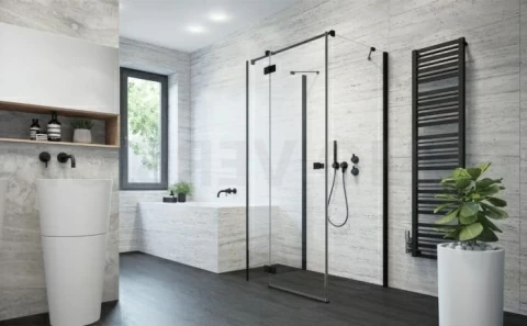 Usa cabina dus Radaway Essenza New Black KDJ+S 80 x H200 cm, profil negru mat, stanga