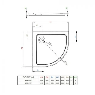 Cadita dus semirotunda Radaway Doros A 90 x 90 cm