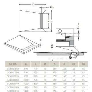 Sistem de dus fara cadita, cu rigola Radaway RadaDrain pe marginea scurta 110 x 90 cm