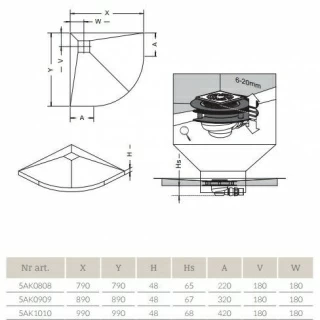 Sistem de dus fara cadita, Radaway RadaDrain semirotunda 80 x 80 cm cu rigola