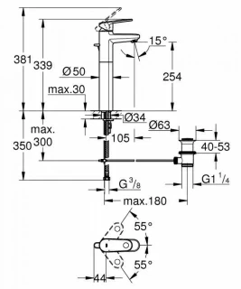 Baterie lavoar Grohe Europlus cu monocomandă 1/2″ Mărimea XL