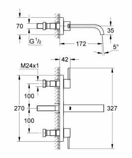 Baterie lavoar Grohe Allure cu 3 elemente 1/2″ Mărimea S