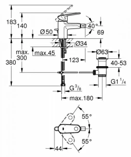 Baterie bideu Grohe Europlus cu monocomandă 1/2″ Mărimea S