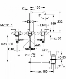 Baterie lavoar Grohe Allure cu 3 elemente 1/2″ Mărimea M