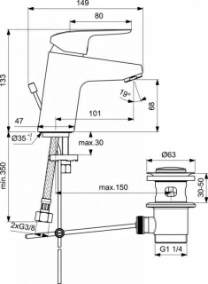 Baterie lavoar Ideal Standard Ceraflex, ventil pop-up
