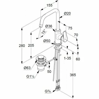 Baterie lavoar Kludi Pure&Solid cu ventil metalic pop-up