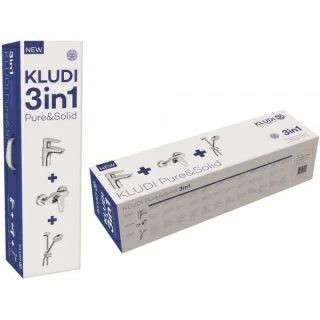 Set PROMO 3 in 1 Kludi Pure&Solid baterie de lavoar, baterie de dus si set de dus