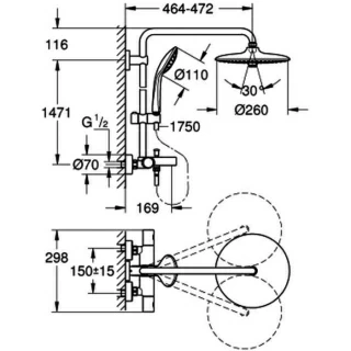 Sistem de dus Grohe Euphoria 260 cu baterie de cada termostatata
