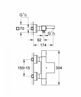Baterie cada si dus Grohe Grohtherm Cube cu termostat 1/2″