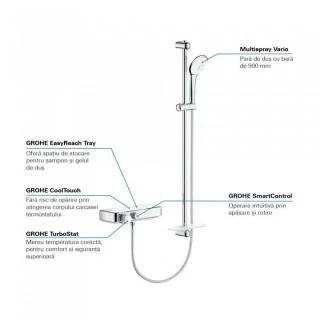 Set baterie cada termostatata Grohe Smart Control cu  dus Euphoria 900 mm