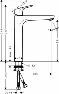Baterie lavoar Hansgrohe Focus 230 pentru lavoar tip bol