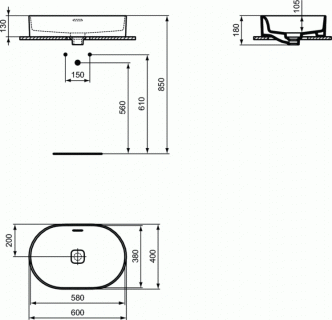 Lavoar tip bol Ideal Standard Strada II 60x40xH13 cm oval, cu preaplin, montaj pe blat