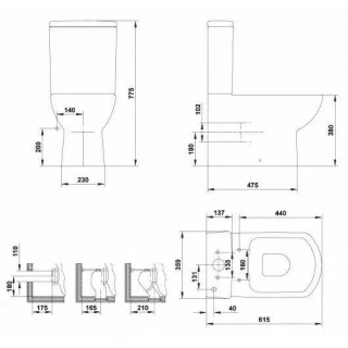 Rezervor ceramic Gala Smart pentru vas WC monobloc lipit de perete