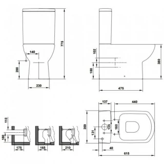 Vas WC Gala Smart monobloc lipit de perete 36x61.5 cm