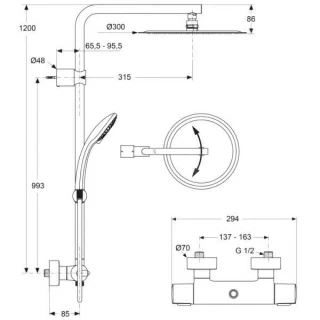 Sistem de dus Ideal Standard Idealrain Luxe cu baterie termostatata Ceratherm 100