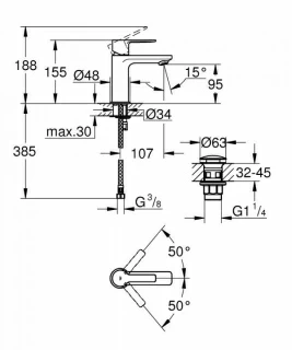 Baterie lavoar Grohe Lineare monocomanda 1/2″ cu ventil click-clack