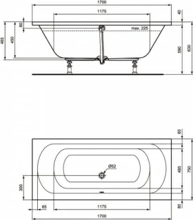 Cada rectangulara Ideal Standard Hotline Duo 170 x 75 cm