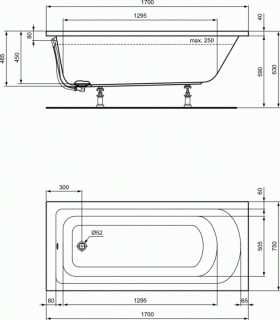 Cada rectangulara Ideal Standard Hotline 170 x 75 cm