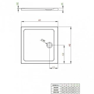 Cadita dus patrata Radaway Doros C, 80X80X4,5 cm