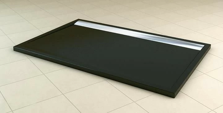 Cadita dus SanSwiss ILA WIA, 90x100xH3.5 cm marmura sintetica neagra, capac crom